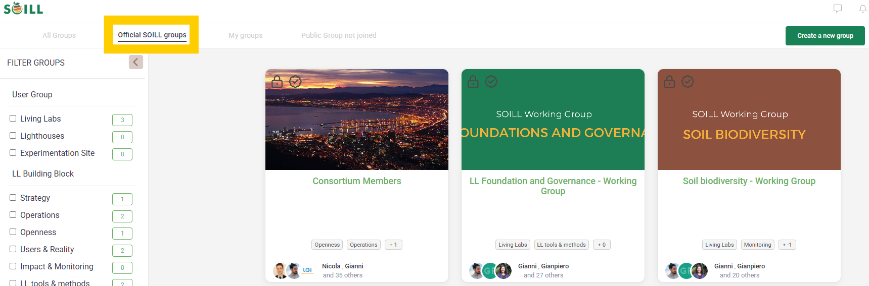 Official SOILL Groups view