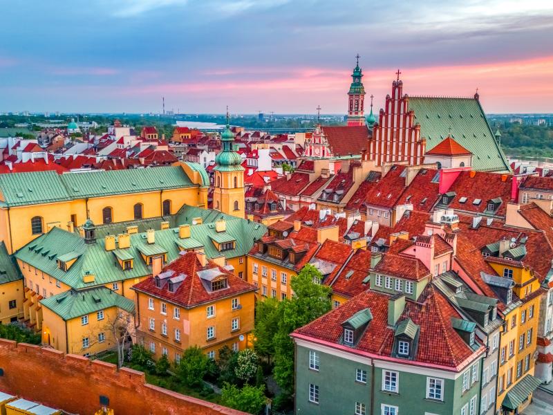 Colourful and beautiful landscape of the city of Warsaw in Poland